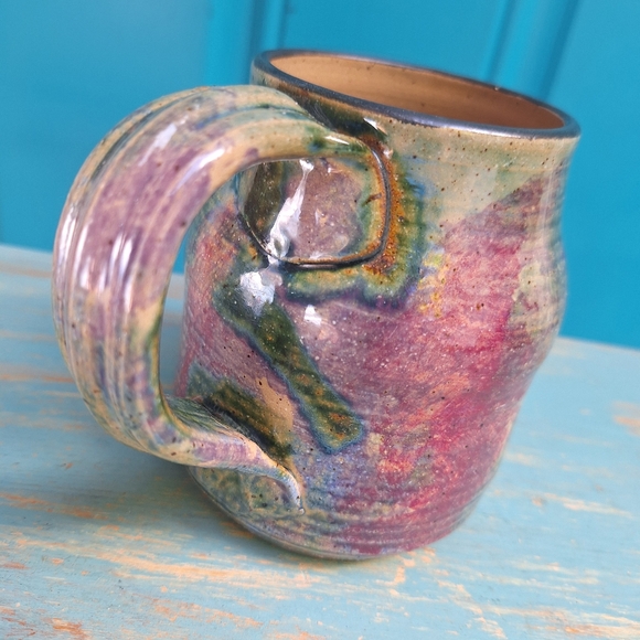 Blue Iris Pottery Clay Handmade Mug Glazed Color Swirl Signed by Artist Cup - Picture 3 of 16